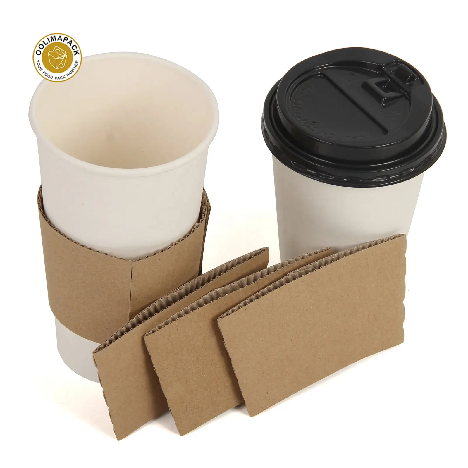 Manchon de tasse à café ondulé jetable de papier recyclé écologique fait sur commande de vente chaude