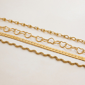 Gold Chain <b>Bracelet</b> <b>Set</b> Heart Link Design Unisex Jewelry Gift Combination - Product Image 3