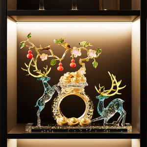 Décoration en cristal Cerf Porte-Bonheur avec Bois de Cerf Doré, Sac à Monnaie et Gourde, pour Salon, Entrée, Meuble TV, Cadeau - Product Image 3