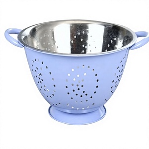 Blue Stainless Steel <b>Colander</b> With <b>Plastic</b> Handles Durable Strainer For Kitchen Use - Product Image 1