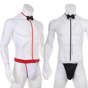 Combinaison sexy rayée en polyester pour <span class=keywords><strong>homme</strong></span> avec nœud papillon, grande poche, <span class=keywords><strong>string</strong></span>, pour soirée en boîte de nuit, serveur, spectacle sur scène - Product Image 2