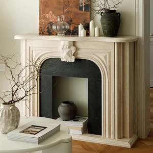 Wabi-sabi phong cách màu be đá cẩm thạch bao quanh lò sưởi lò sưởi TV đứng trong nhà đá tự nhiên nghệ thuật khắc nhà bếp ngoài trời hội thảo - Product Image 1