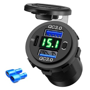ที่ชาร์จในรถยนต์แบบเร็ว ช่อง USB คู่ QC3.0 12-24V พร้อมหน้าจอแสดงผลดิจิตอล ตรวจสอบแรงดันไฟฟ้า กำลังไฟ 90W - Product Image 2