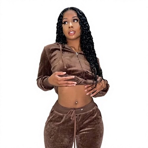 Women's Acid Wash <b>Velvet</b> Hoodie Set Winter Zipper Jacket and Flared Pants Two Piece Front Logo Lounge Wear - Product Image 1
