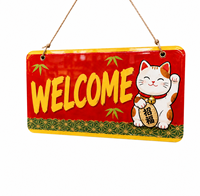 Plaque personnalisée en acrylique pour devanture de magasin, message personnalisé, design chat porte-bonheur, décoration de vitrine, cadeau