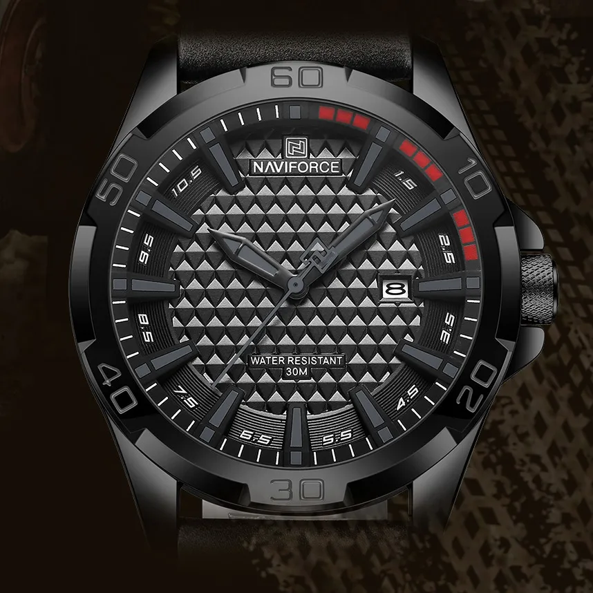 NAVIFORCE 8023 Fashion Men's Genuine Leather Sport Watch Carbon Fiber Dial Quartz Watch Waterproof