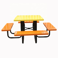 Table de pique-nique en métal commerciale d'extérieur meubles de jardin table à manger en acier extérieur table de café de patio de terrain de jeu avec le trou de parapluie
