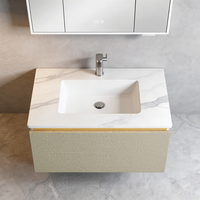 Meuble-lavabo mural flottant contemporain pour petite salle de bain avec miroir et espace de rangement – Solution de rangement gain de place pour salle de bain