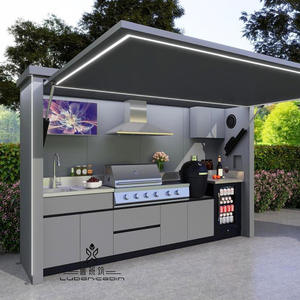 Cuisine extérieure avec barbecue et réfrigérateur, structure en alliage d'aluminium, armoire en bois, étanche, pour jardin, terrasse, patio, séjour - Product Image 4
