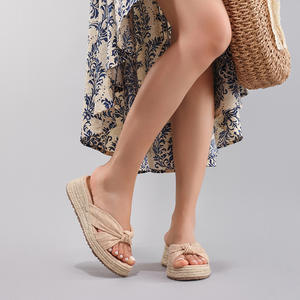 Espadrilles compensées pour femme, en jute tressé, à plateforme, chaussures d'été décontractées, sandales à détails tressés - Product Image 2