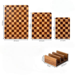 Planche à découper carrée en bois à motif d'échiquier esthétique, bloc de boucher à grain de bois traversant, plateau de service réversible, support gastronomique - Product Image 6