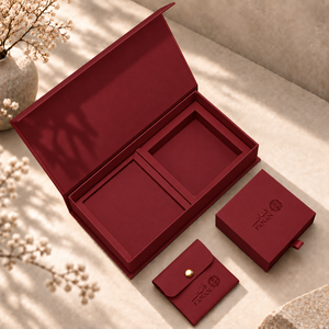 Rigid Magnetic Cardboard Box with Slide Drawer and Microfiber Snap Pouch Recyclable Jewelry Packaging Set for Boutiques - Product Image 1