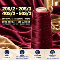 Fil à coudre en polyester filé 100% 20S/3, cône de 100g, haute ténacité, 3 brins, pour jeans, vêtements, machine à coudre industrielle, vente en gros