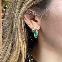 Boucles d'oreilles créoles miniatures Gemnel en argent 925 avec émeraude naturelle brésilienne taillée, plaquées or, pour femmes