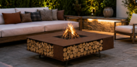 Brasero en acier Corten sur mesure OEM ODM |   Table de foyer moderne en bois avec taille et forme personnalisées