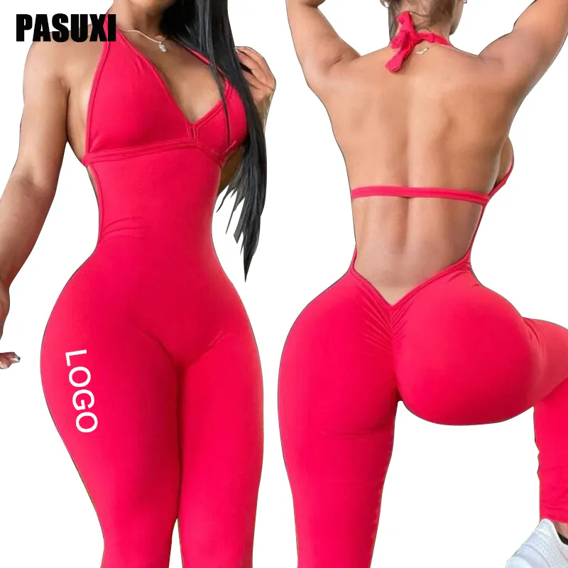 PASUXI-Mono de entrenamiento con logotipo personalizado para mujer, pantalones, ropa deportiva de una pieza, conjunto de Yoga, gimnasio y Fitness