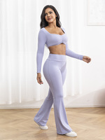 RUIQUWIN OEM Vêtements de sport pour femmes Ensemble 2 pièces Haut court à manches longues Vêtements de danse Fitness Vêtements de yoga unis Vêtements de sport actifs