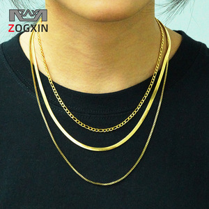 Fashion Layered Gold Chain Necklace Multi Layer Snake Bone Box Chain For Women Geometric Design ZN1013G - Product Image 2
