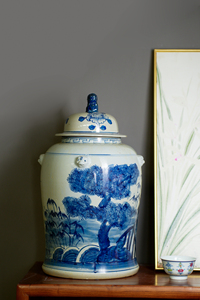 High Quality Chinese Traditional Style Light Luxury Blue White Ginger Jar with Exquisite Lid Ceramic Floor <strong>Vase</strong> for Home Decor - Product Image 5