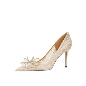 Bridal Wedding Women <b>Pumps</b> Crystal Bowknot Satin Sandals 2025 Summer Heels Party Prom Shoes - Product Image 1