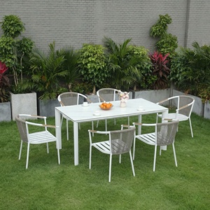 Ensemble de table et chaises de patio <span class=keywords><strong>en</strong></span> aluminium résistant aux intempéries, 7 pièces, <span class=keywords><strong>pour</strong></span> villa, bord de piscine, fabrication moderne, directement de l'usine - Product Image 4