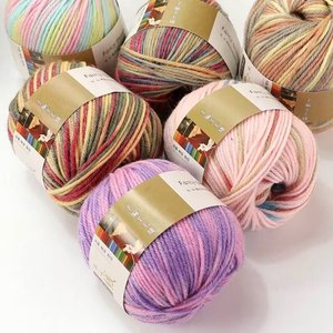 Pelotes <span class=keywords><strong>de</strong></span> fil mélangé coton/acrylique moyen-épais, dégradé, anti-boulochage, filé à l'anneau, teint arc-en-ciel fantaisie, pour tricot et crochet DIY - Product Image 2