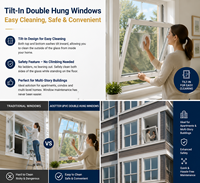 Ventana Corredera Vertical de Vinilo con Certificación AS2047 NFRC AAMA, Eficiente Energéticamente, con Herrajes de Primera Calidad, Probada para 100,000 Ciclos de Apertura