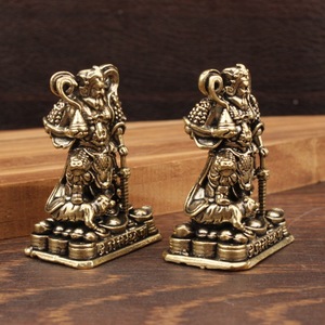 Figurine du dieu de la richesse Zhao Gongming en laiton pur, 2 pièces, ornement de décoration de table pour le nouvel an chinois - Product Image 3