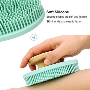 Brosse faciale en silicone personnalisée avec logo pour femmes, brosse à shampoing à manche en bambou pour douche, avec brosses de bain en silicone souple pour l'application d'huile - Product Image 4