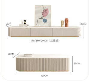 Unidades de pared de Tv de lujo, muebles de sala de estar, soporte de Tv superior de mármol con luz Led y juego de mesa de café, mesa de té, mueble de Tv de madera moderno - Product Image 6