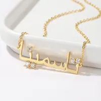 Vente chaude Personnalisé Nom Arabe Collier Bijoux En Acier Inoxydable Exquis Zircone Collier Islamique Eid Al Fitr Cadeau