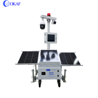 OKAF 3x120W Solarbetriebener Mobiler Überwachungsanhänger 360 °   PTZ-Kamera Off-Grid 24/7 Sicherheitsüberwachungsanhänger