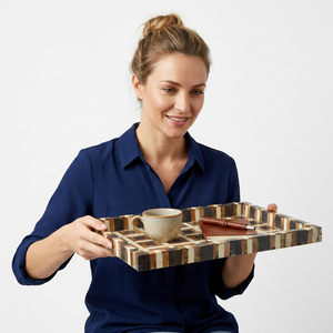 Handmade Wooden Serving Tray With Geometric Pattern For Residential Decorative Use Hotels Coffee <b>Table</b> Decorative Feature - Product Image 4
