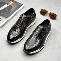 1 paire MOQ, chaussures décontractées pour hommes en cuir de haute qualité à semelle épaisse, baskets en cuir à motif crocodile, chaussures habillées décontractées pour affaires