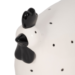 Statuetta di pollo in ceramica con macchie nere e ali per decorare la casa o l'ufficio - Product Image 5