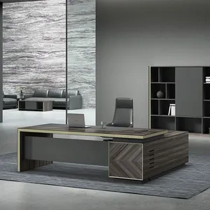 Furnitur kantor bos mewah kelas atas Modern bentuk l Ceo manajer eksekutif furnitur kantor rumah meja kantor dengan kabinet samping