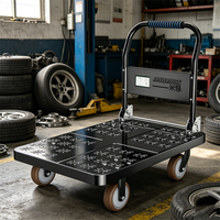 Chariot à plateforme industriel robuste à quatre roues, en acier, avec poignée pliable, OEM