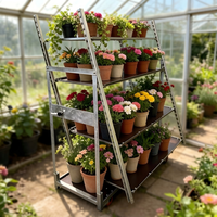 Chariot de pépinière galvanisé à 4 étagères en treillis métallique pour exposition de fleurs, idéal pour centre de jardinage, serre et usage commercial