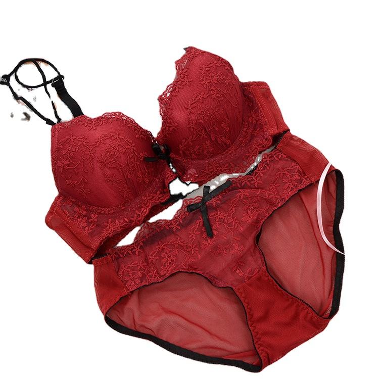 Bra Panties Sets Lace Embroidery Women Lingerie Set Gather Brassiere Thick  Push up Bras Sexy Underwear