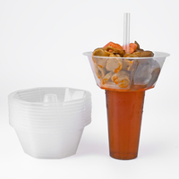 Gobelet jetable en plastique rigide Hongkai 2-en-1 pour collation et boisson, résistant à la chaleur, translucide, avec plateau alimentaire