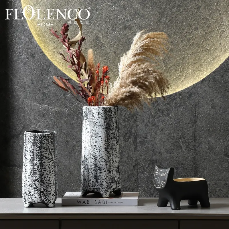 Flolenco ev iç masa oturma odası dekoratif Terracotta vazolar için kuru çiçek Wabi-sabi tarzı dekorasyon seramik vazolar