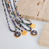 Collar de Piedras Naturales Bohemias de Alta Gama, Hecho a Mano con Cuentas, Collar con Colgante de Ángel Cupido Chapado en Oro de 18k y Acero Inoxidable