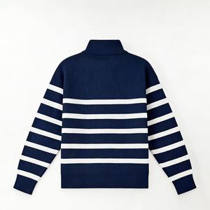 Maglione Invernale da <span class=keywords><strong>Uomo</strong></span> in <span class=keywords><strong>Cotone</strong></span> 100% Lavorato a Maglia, con Collo Alto e Zip a Quarto, a Righe, a Costine, Traspirante, Personalizzabile OEM/ODM, per Vendita all'Ingrosso - Product Image 2