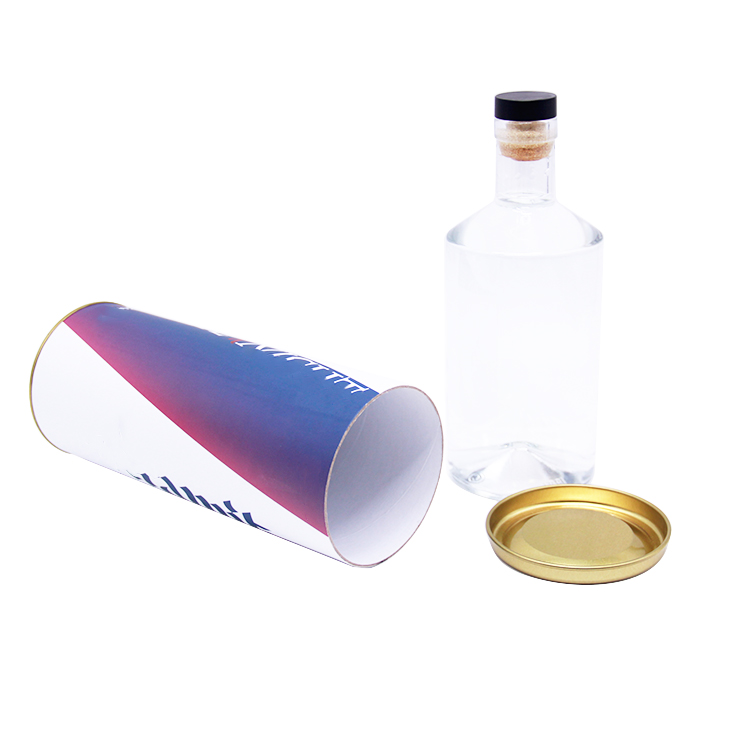 O cartão personalizado da tampa do metal pode tubo biodegradável do papel do presente do cartucho para o empacotamento do uísque do vinho tinto da folha solta