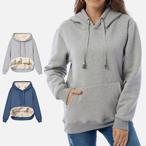 Sweat-shirt à capuche décontracté KingSen pour femme, en coton épais doublé polaire, coupe ample, chaud pour l'hiver - Product Image 1