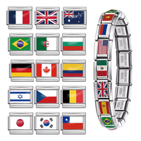 LAMOON Nouvelle Collection Breloque Italie Drapeau National Couleur Argent Compatible Bracelets DIY en Acier Inoxydable 9mm pour Fabrication de Bijoux Cadeau
