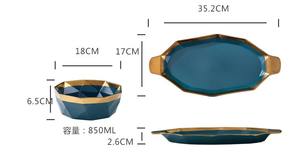 Plaque de cuisson domestique, plat à poisson vert foncé irrégulier nordique créative en céramique 35cm plaque en porcelaine résistante à la chaleur - Product Image 3