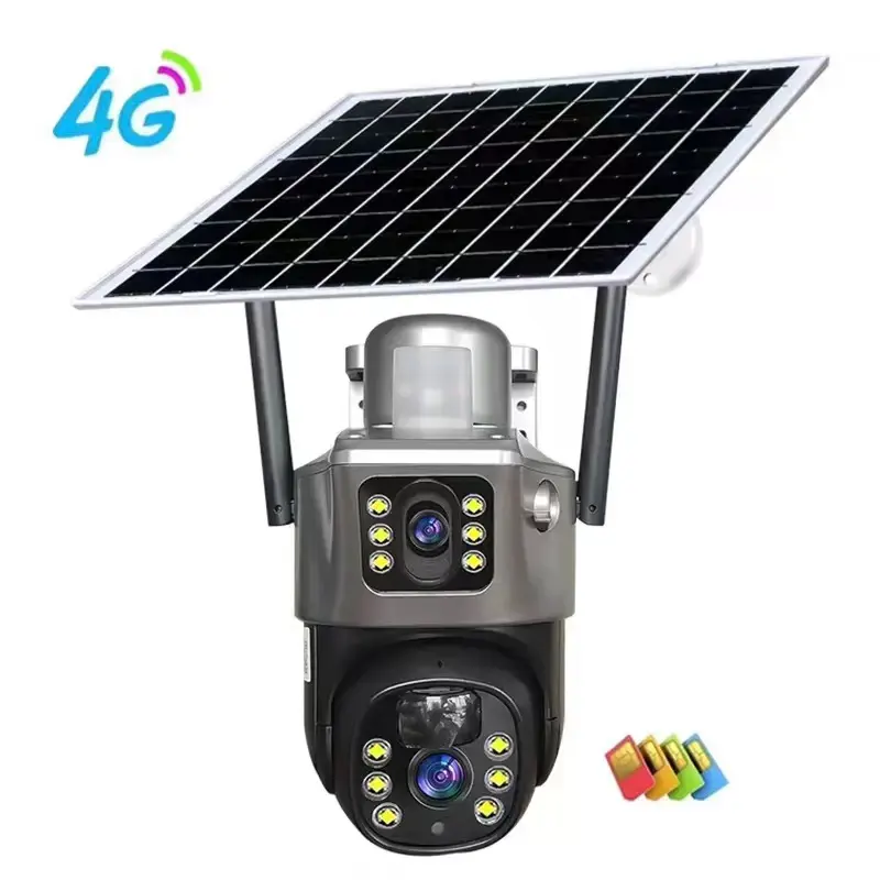 8MP Solar Cctv Camera 4G Sim Card Wireless Wifi Network Ptz Dual Lens Ultra Hd 4k Outdoor Security Solar Power Camera