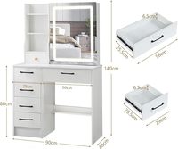 Coiffeuse moderne blanche avec miroir coulissant éclairé par LED, coiffeuse de maquillage avec 5 tiroirs