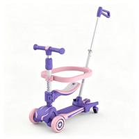 Trottinette pliable multifonctionnelle 4 en 1 pour enfants, siège amovible, poignée de poussée, roues à rotation 360°, roulements ABEC-7 - Design moderne et populaire